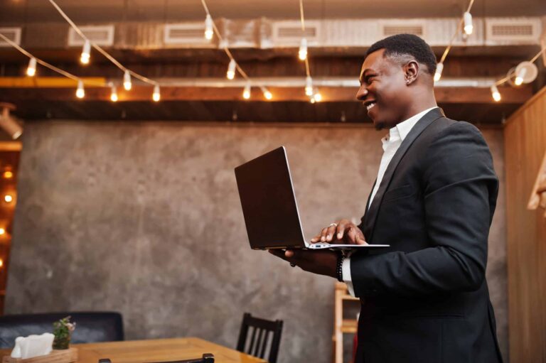 Professional man confidently building online authority through thought leadership