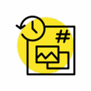 Social media scheduling icon with clock and hashtag, representing The Activator content management plan