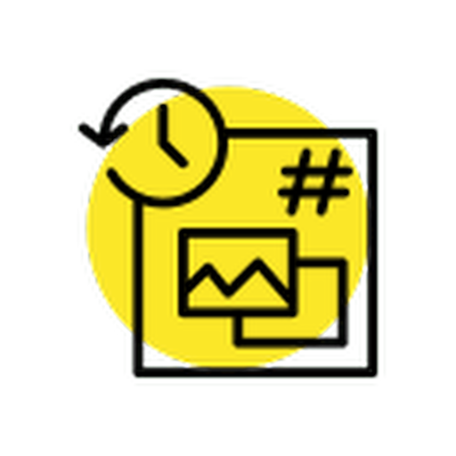Social media scheduling icon with clock and hashtag, representing The Activator content management plan