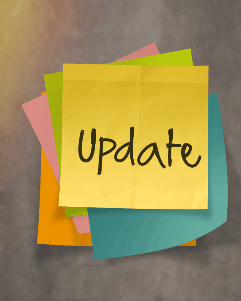 Colorful sticky notes with “Update” written on top note