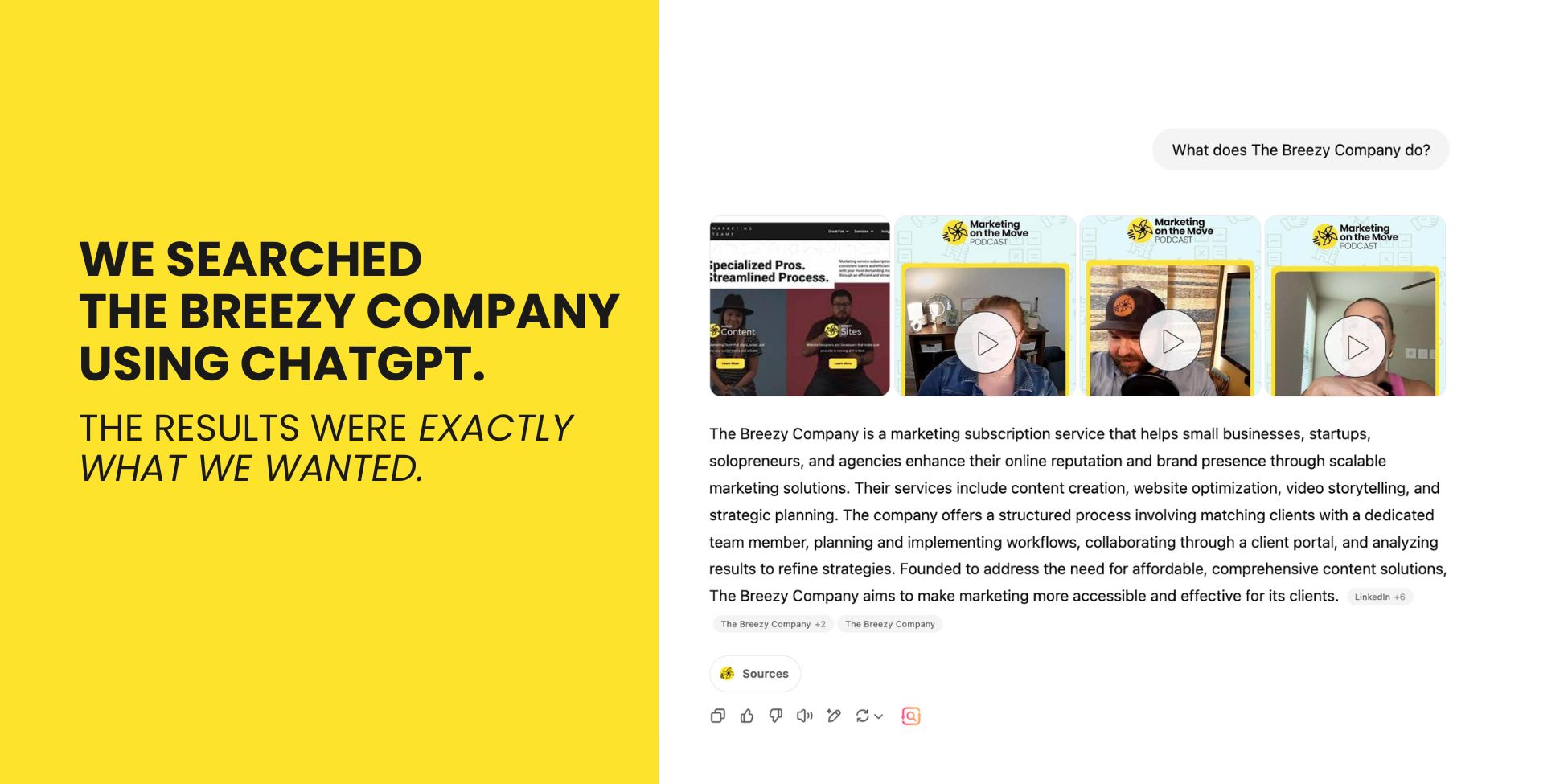 Accurate ChatGPT summary of Breezy Company’s offerings