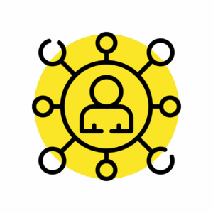 Icon of a person at the center of a network hub, symbolizing the Fractional CTO service from The Breezy Company
