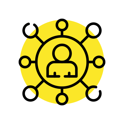 Icon of a person at the center of a network hub, symbolizing the Fractional CTO service from The Breezy Company
