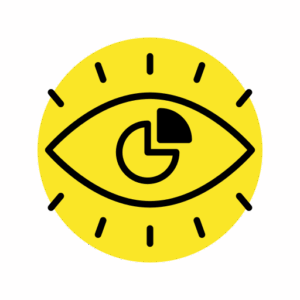 Yellow eye icon with a data chart, representing strong online visibility and impactful branding - Amplify Brand Voice