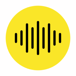 Yellow circular icon with black soundwave lines, symbolizing brand voice and multimedia content strategy