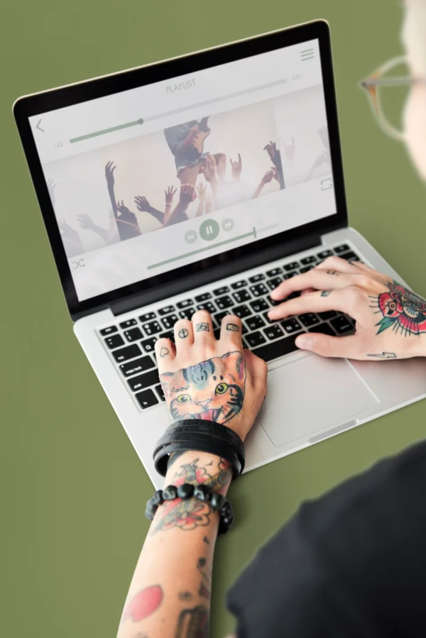 A creative professional using a music platform with mismatched visual and verbal brand elements