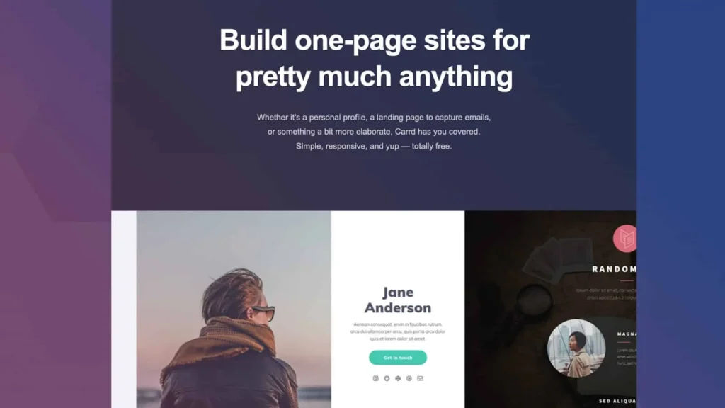 Example of Carrd.co one-page website builder for landing pages and personal sites